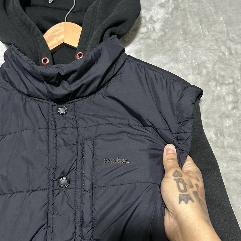 Matix Hybrid Hooded Puffer Jacket Mens Sz L Black Streetwear Skater Lightweight